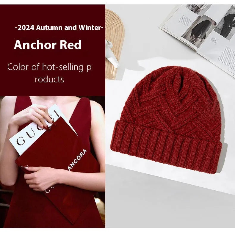 Women's wool knitted hat with dome crown in six colour options for autumn and winter wear
