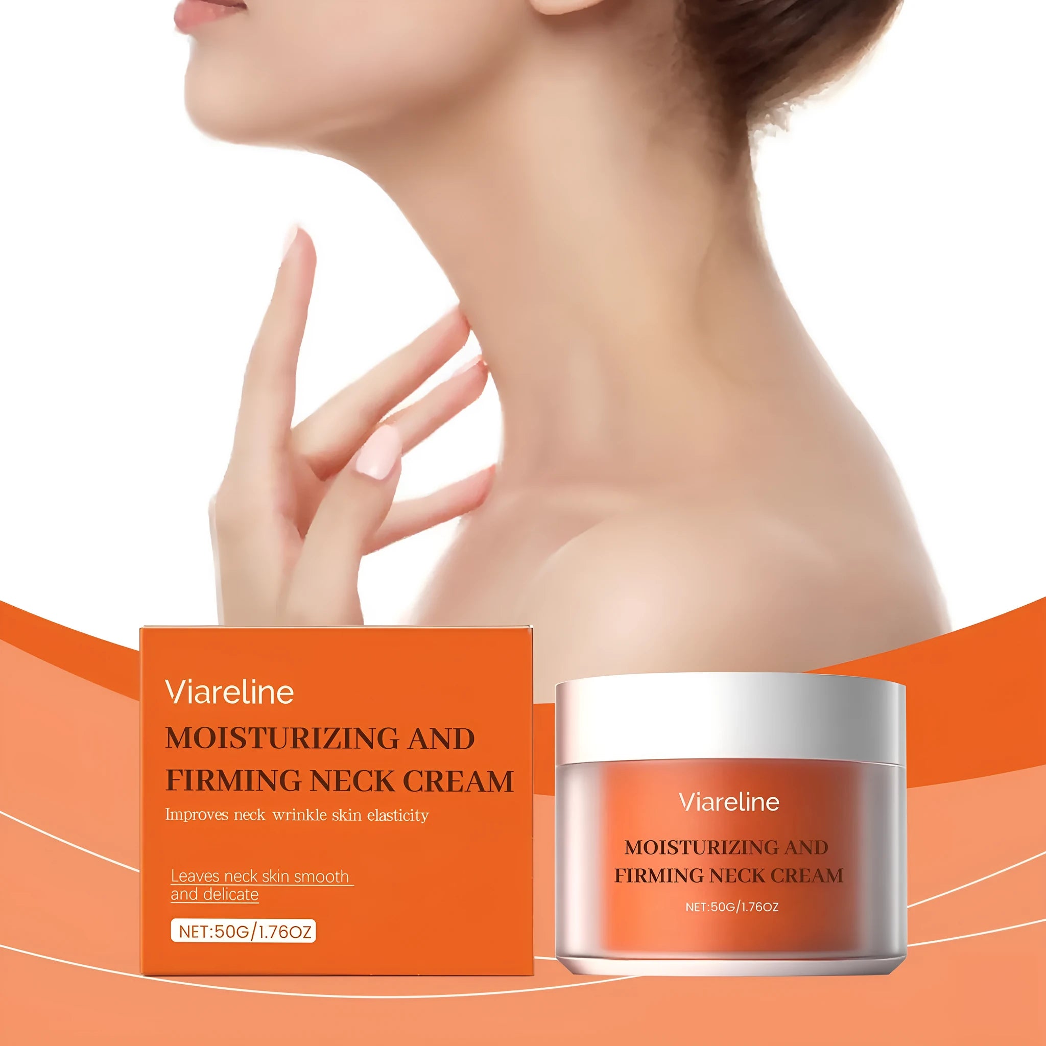 50g neck moisturising cream in 6.3cm square jar for daily contour care