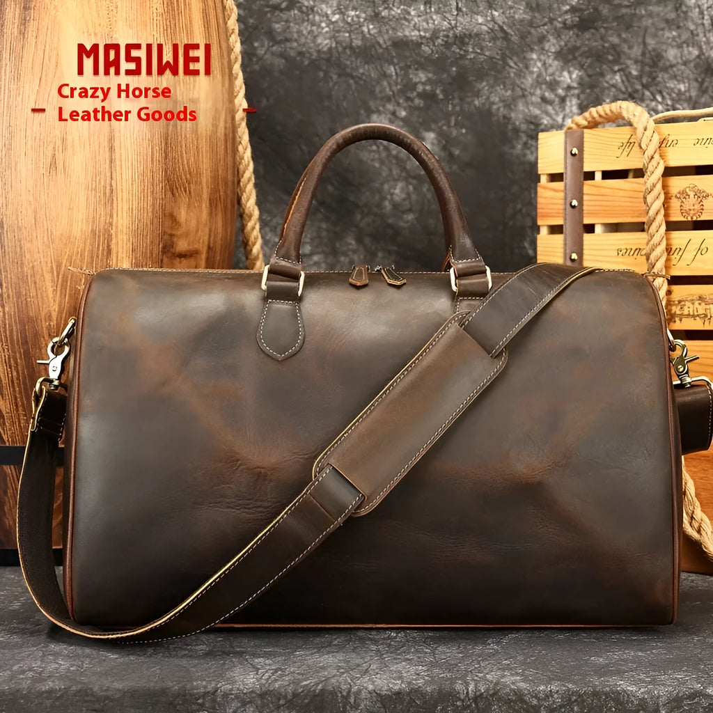 Men's vintage leather crossbody bag in brown with polyester cotton lining