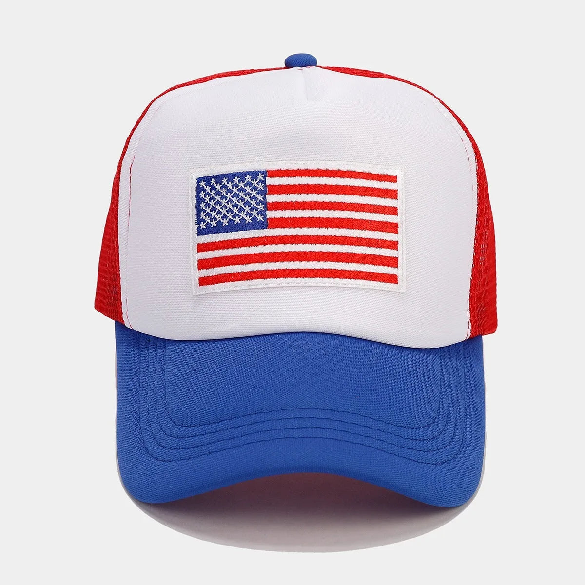 Red and blue contrast baseball cap with breathable space cotton fabric dome crown