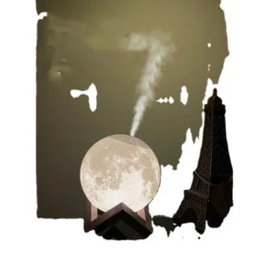 Lunar humidifier night light with wood set finish, 13cm diameter sphere