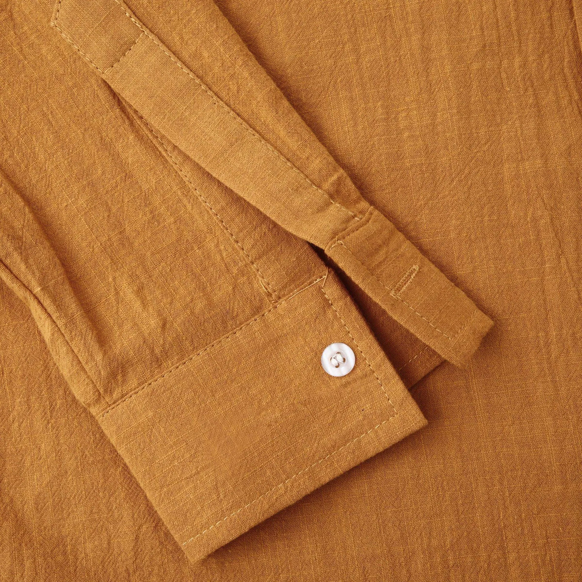 Men's slim-fit brown cotton blend long sleeve shirt on hanger