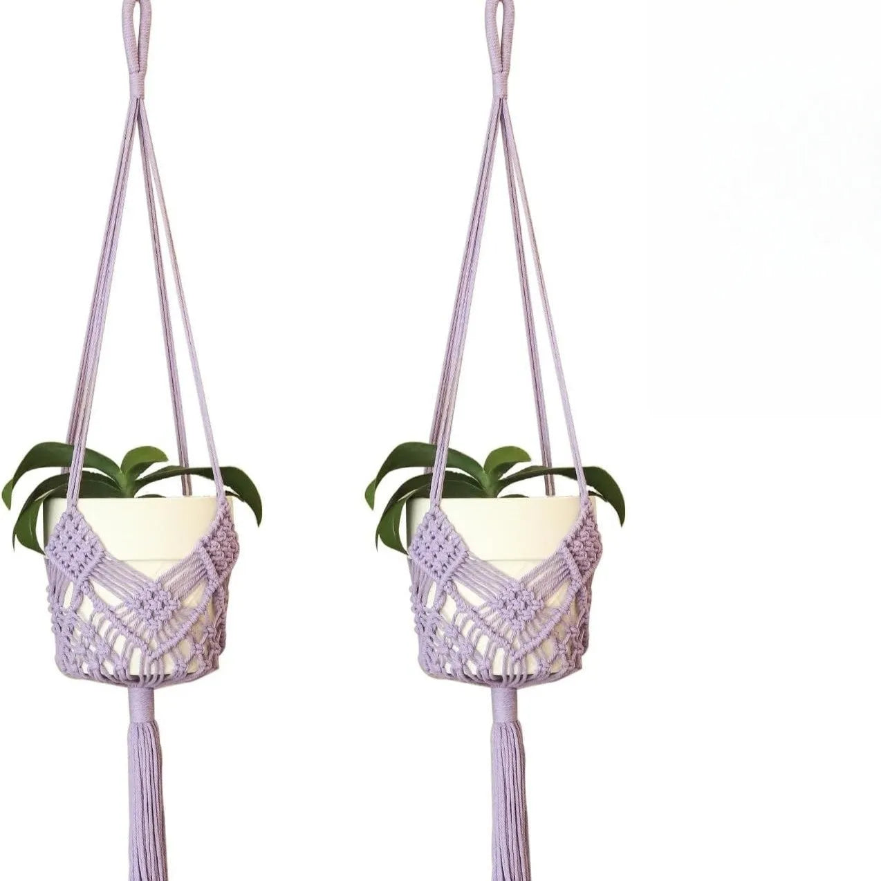 Hand-woven polyester cotton flower pot with net pocket design in brown colour