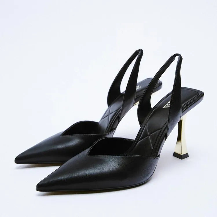 Women's patent leather pointed toe high heels in apricot colour Korean style shallow mouth design