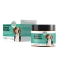 150g container of mint-flavoured dog breath tooth cleaning powder for canine dental care