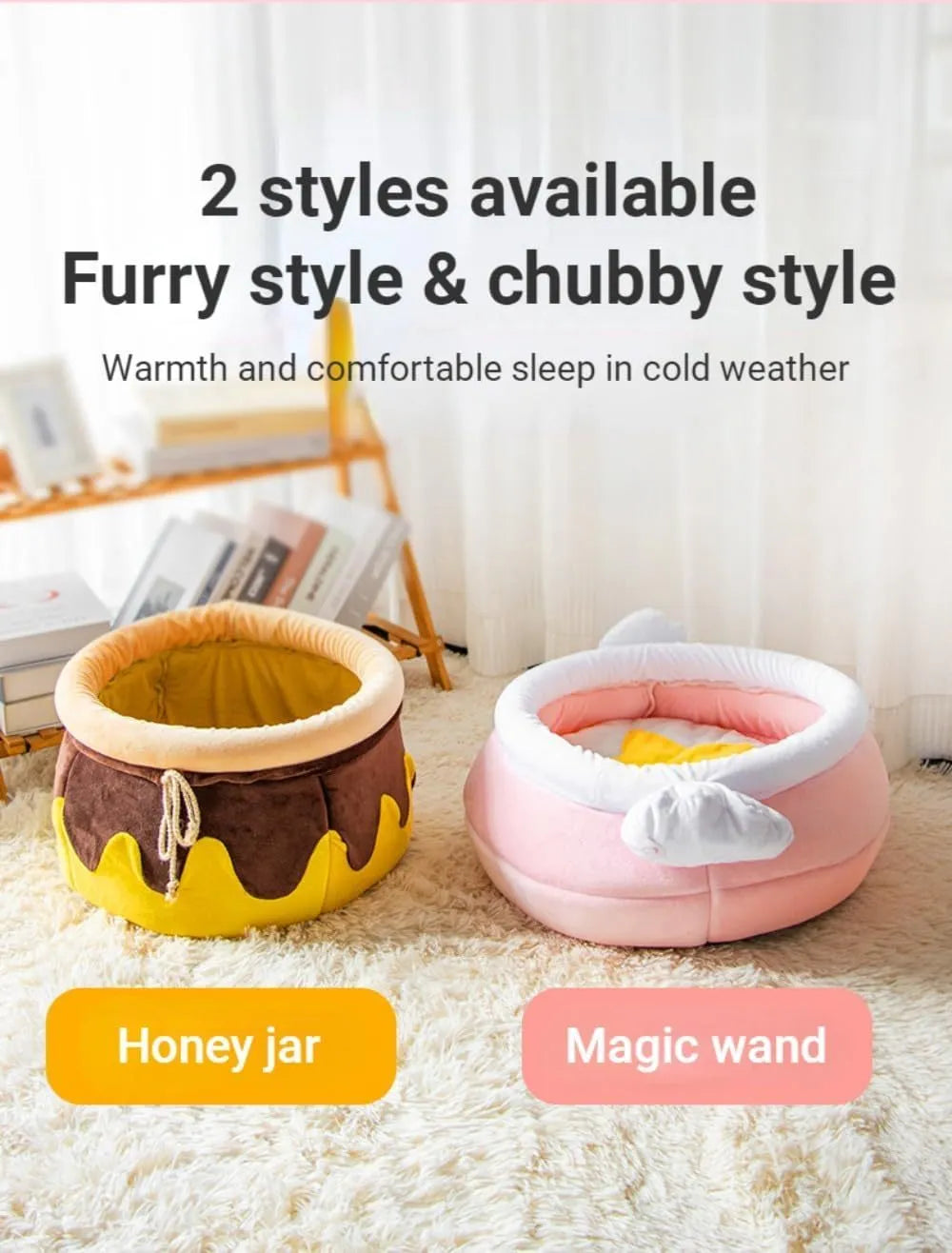 Honey pot shaped cat sofa bed in pink with removable padded interior