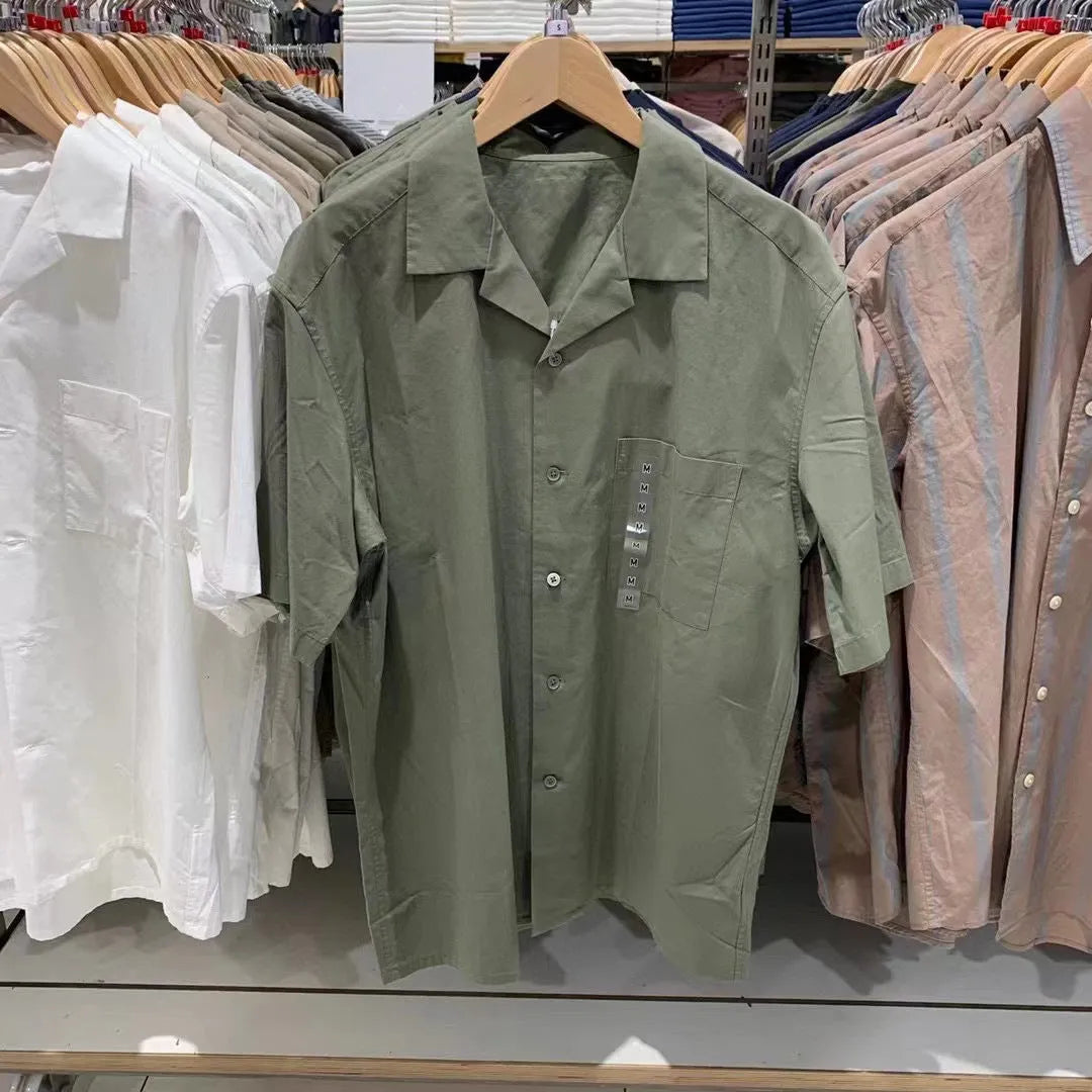 Men's modal cotton blended open collar casual shirt in beige colour showing cardigan style details