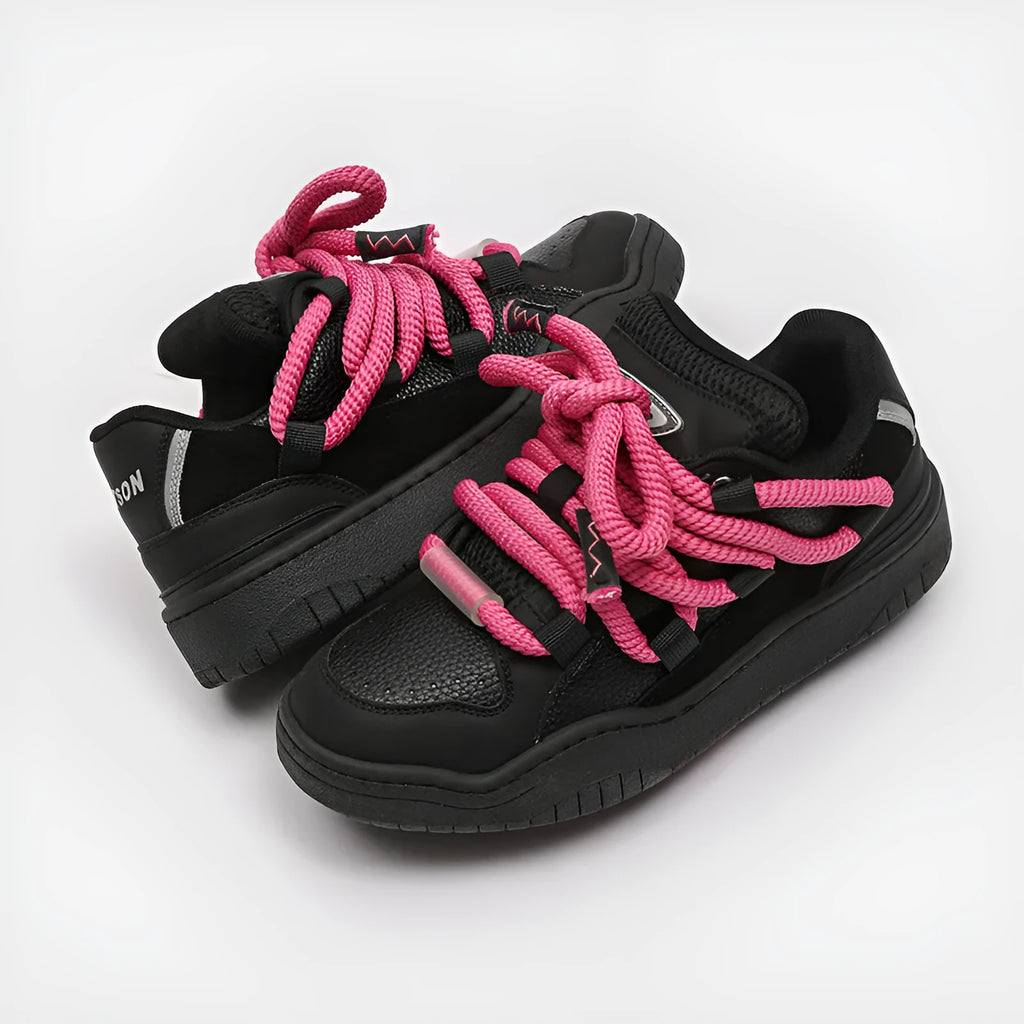 Unisex casual lace-up shoes with thick rubber soles in denim blue colour showing round toe and low-top design
