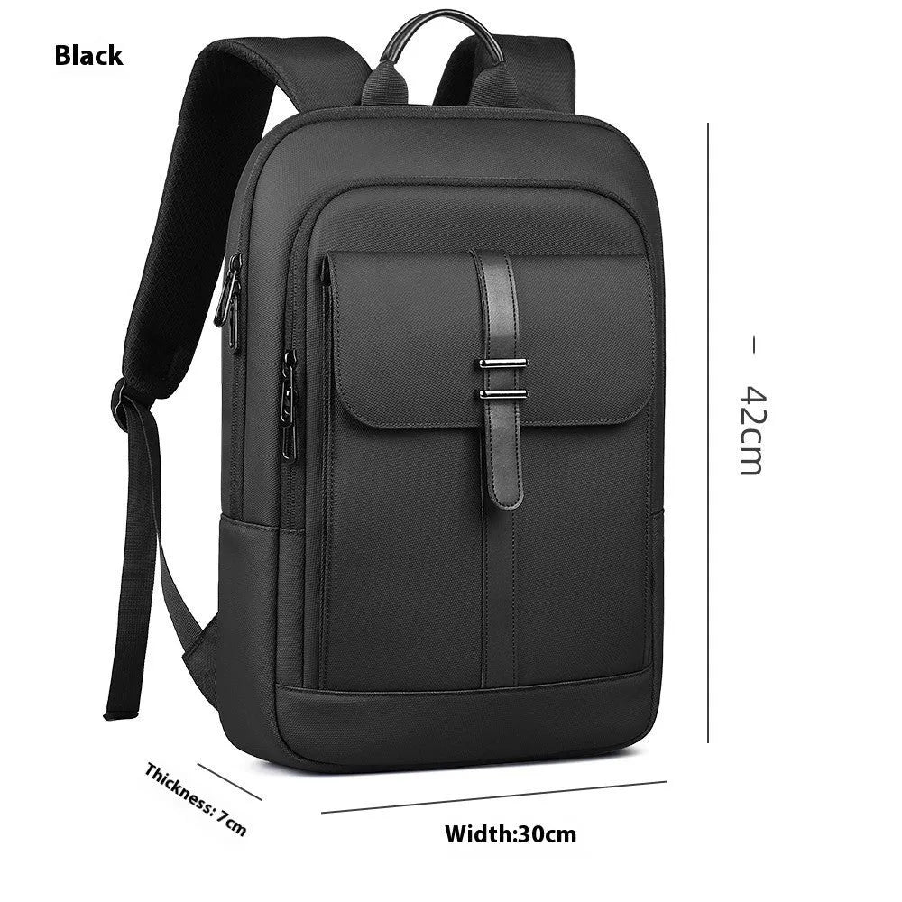 Black men's Oxford cloth backpack with sewing line detailing and Polyester lining