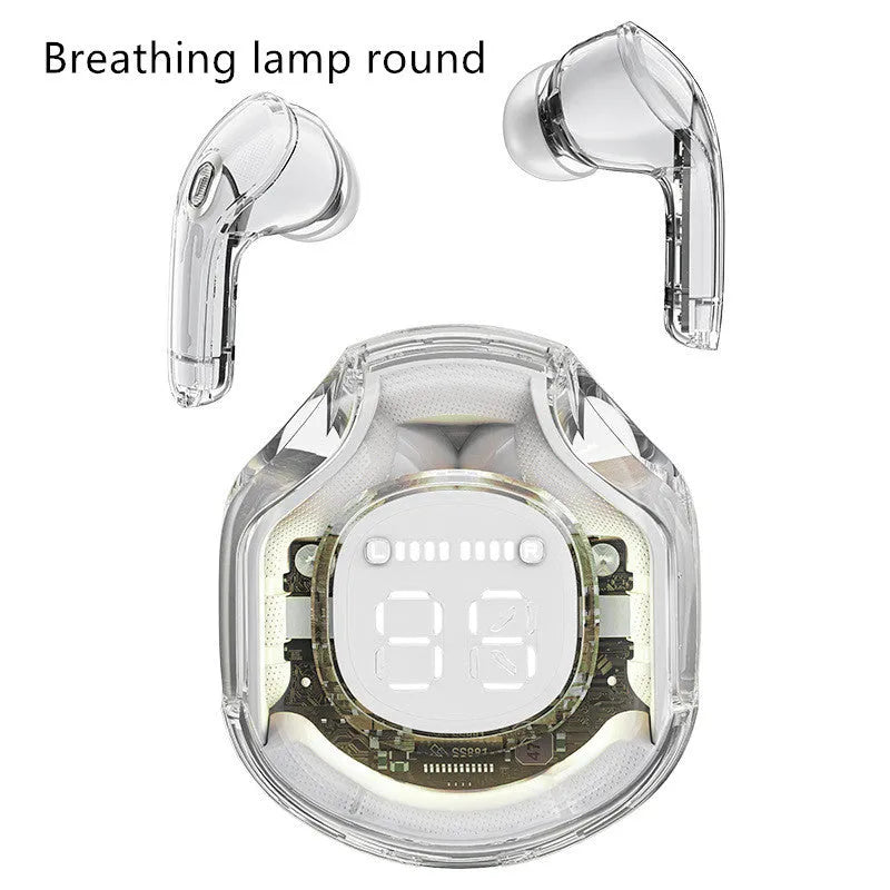 Transparent Bluetooth wireless earphones in five colour options with breathing light feature