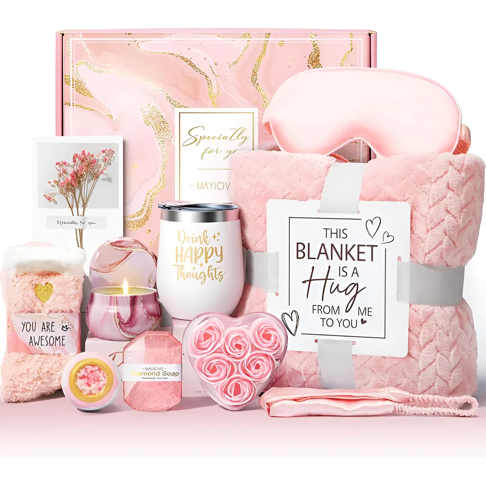 Aromatherapy candle and soap bath gift set in a modern simplicity style plastic box.