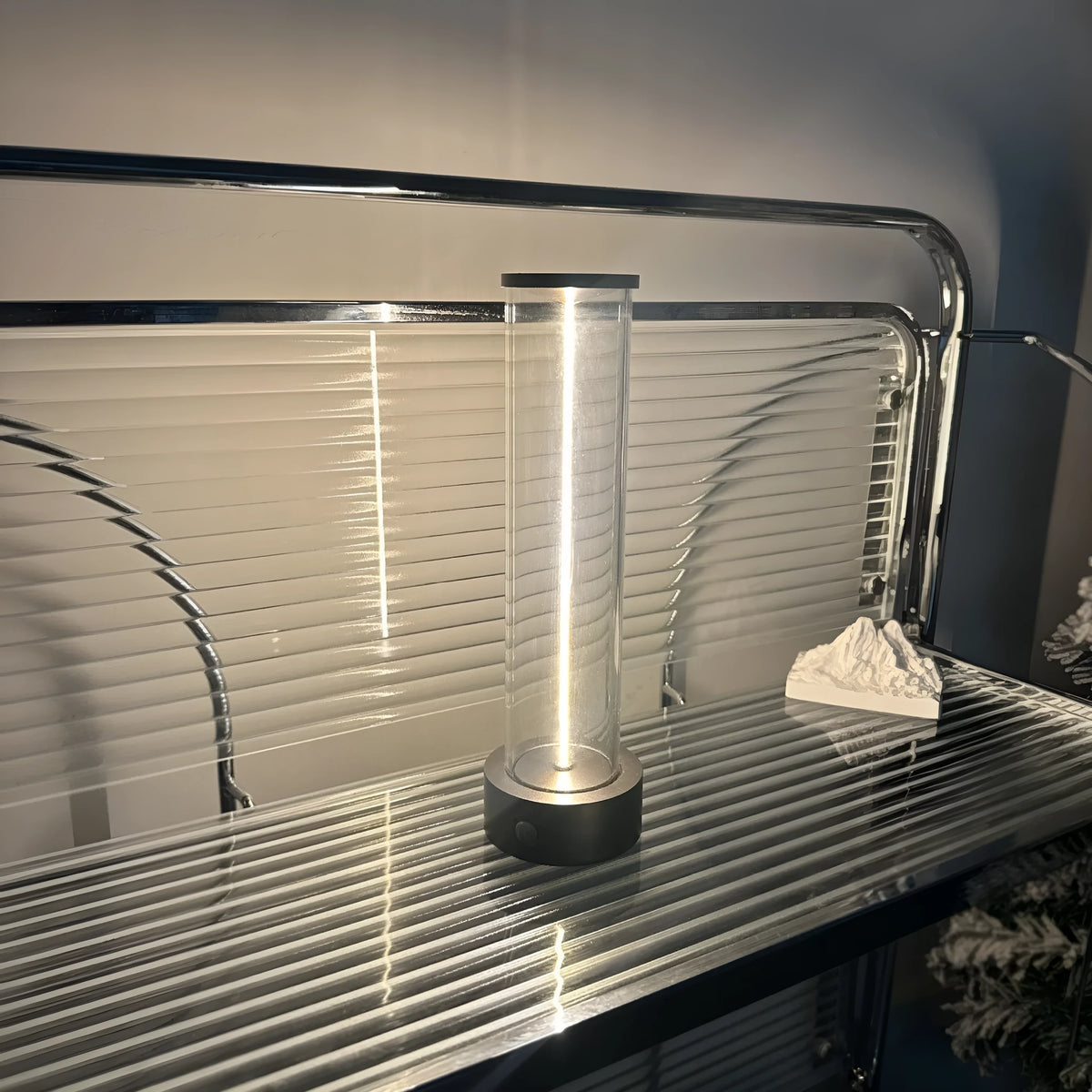 Modern circular glass LED night light with USB charging port and magnetic base
