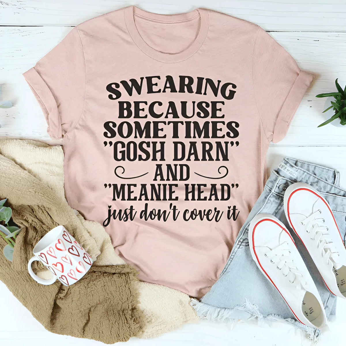 Pink couple t-shirt set with solid colour base and printed design, short sleeve pullover style