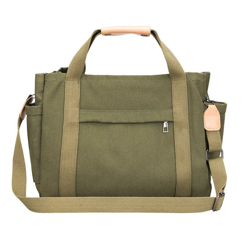 Large capacity canvas tote bag with internal organisation pockets and open on both sides zipper closure