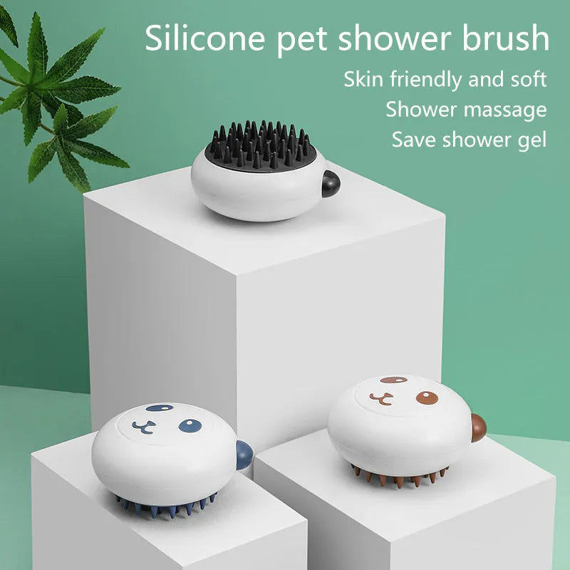 Panda-shaped silicone pet bath brush with soft bristles for cats and dogs