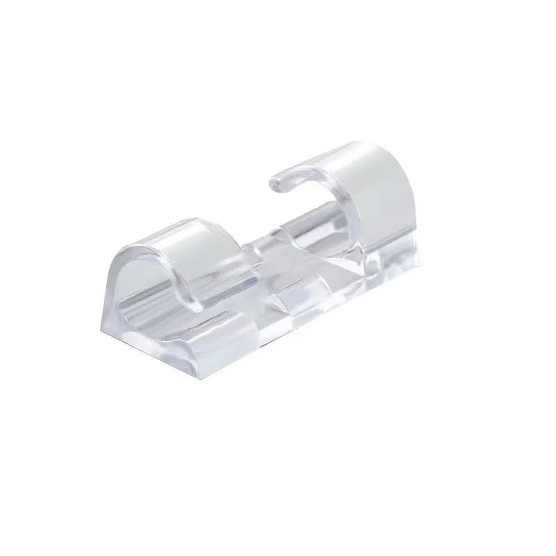 Transparent plastic self-adhesive cable management clips in small, medium, large, extra-large sizes