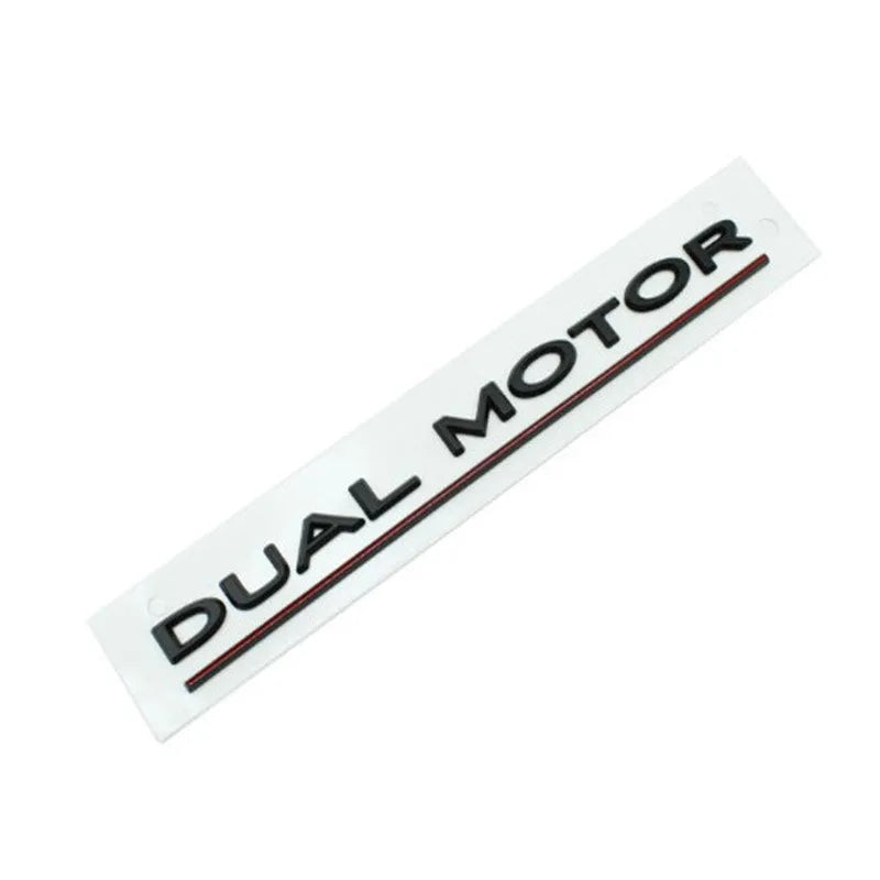 Tesla Model 3 double motor performance bumper sticker in matte black with red stripes