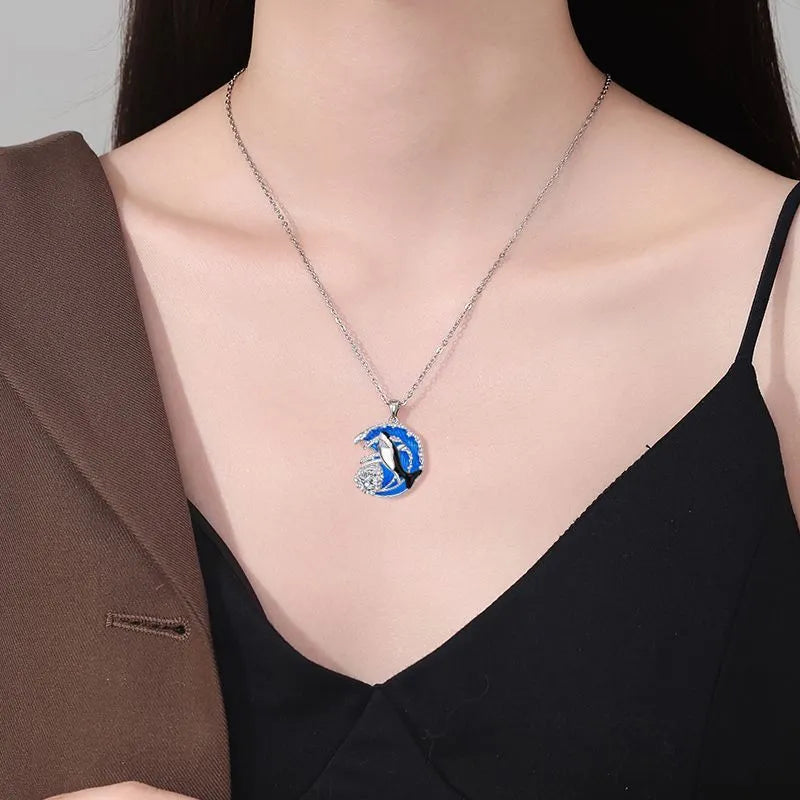 Shark necklace for women with copper pendant on cross chain, adjustable 41-50cm length
