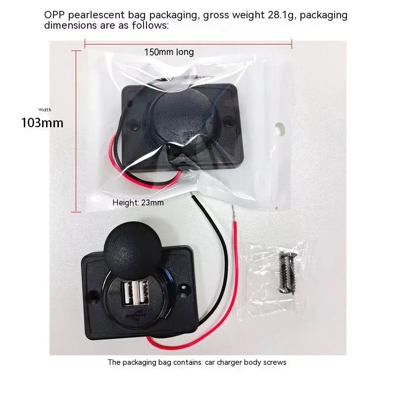 Black 12V car USB charger with mounting screws for vehicle installation and fast 3.1A device charging