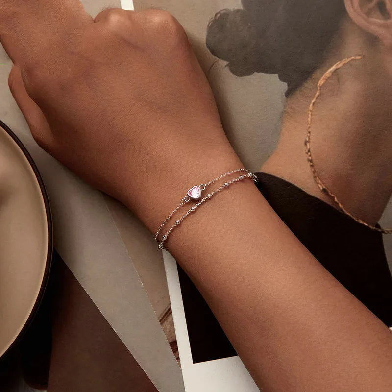 Sweet women's 925 sterling silver heart bracelet with 6mm pendant on an adjustable chain, colour BSB152.