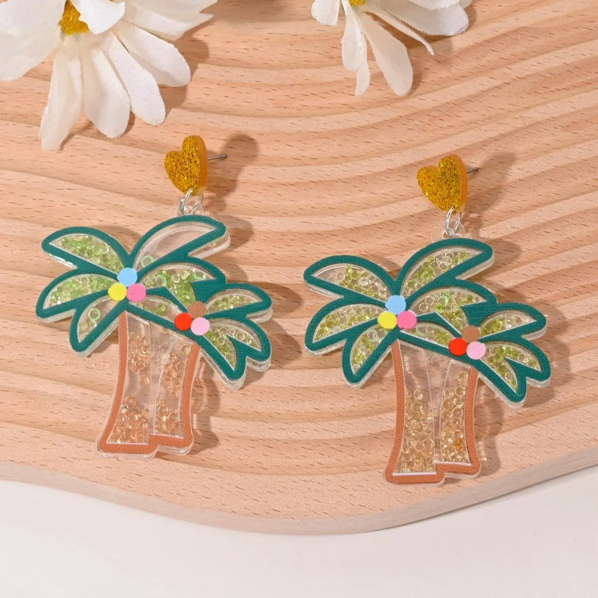 Acrylic women's earrings with fruit, cake, and ice cream designs in pastoral style.