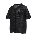Man wearing a loose-fit apricot retro cotton short sleeve casual shirt.