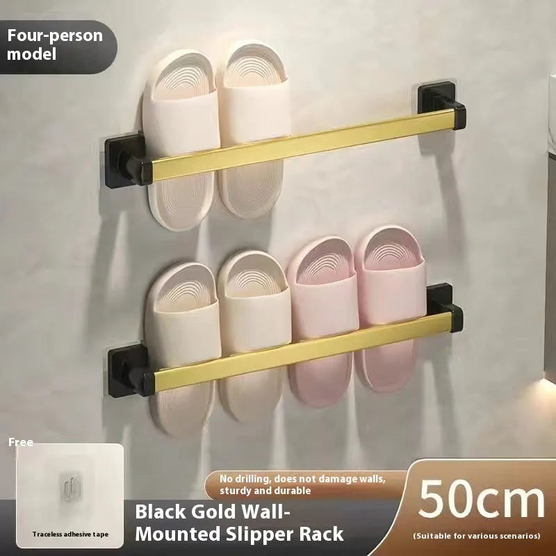 Nordic style carbon steel wall-mounted bathroom slipper rack with integrated seat in black colour