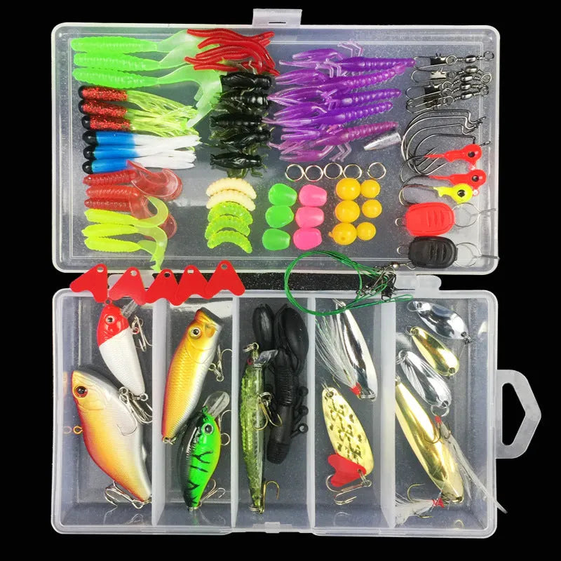 Junior fishing lure suit set in PP plastic box with multiple pack size options for entry-level anglers