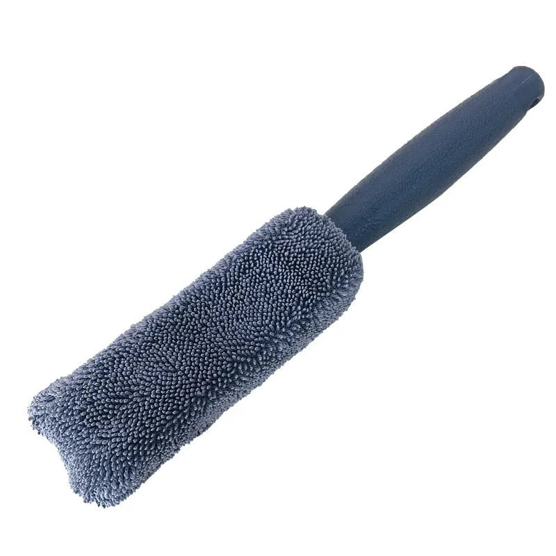 29cm long handle microfiber tyre brush for car wheel cleaning in blue colour