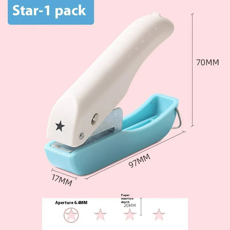 Small manual punching machine showing love, star, 4mm and 6mm round embossed patterns for kindergarten crafts