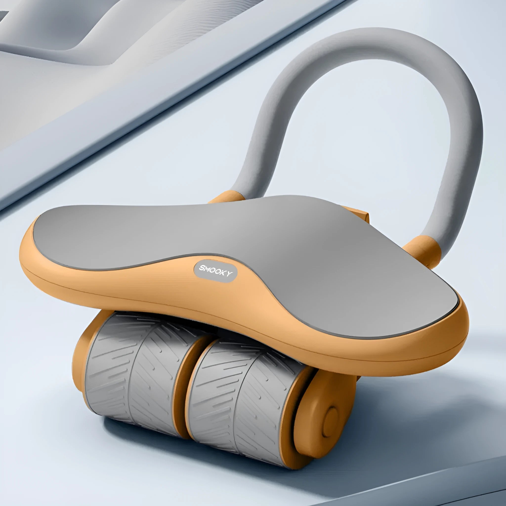 Three-wheel abdominal wheel with automatic rebound mechanism and included kneepad