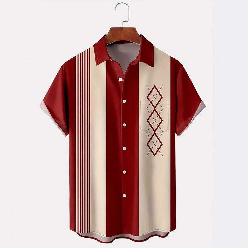 Men's loose fit plaid short-sleeved shirt with lapel collar in a choice of six colours