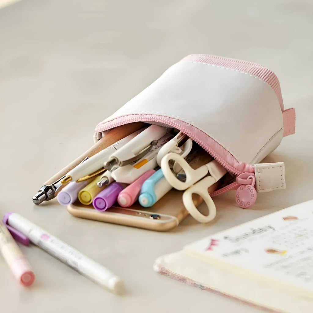 Korean-style drop-down telescopic stationery case in purple PU corduroy