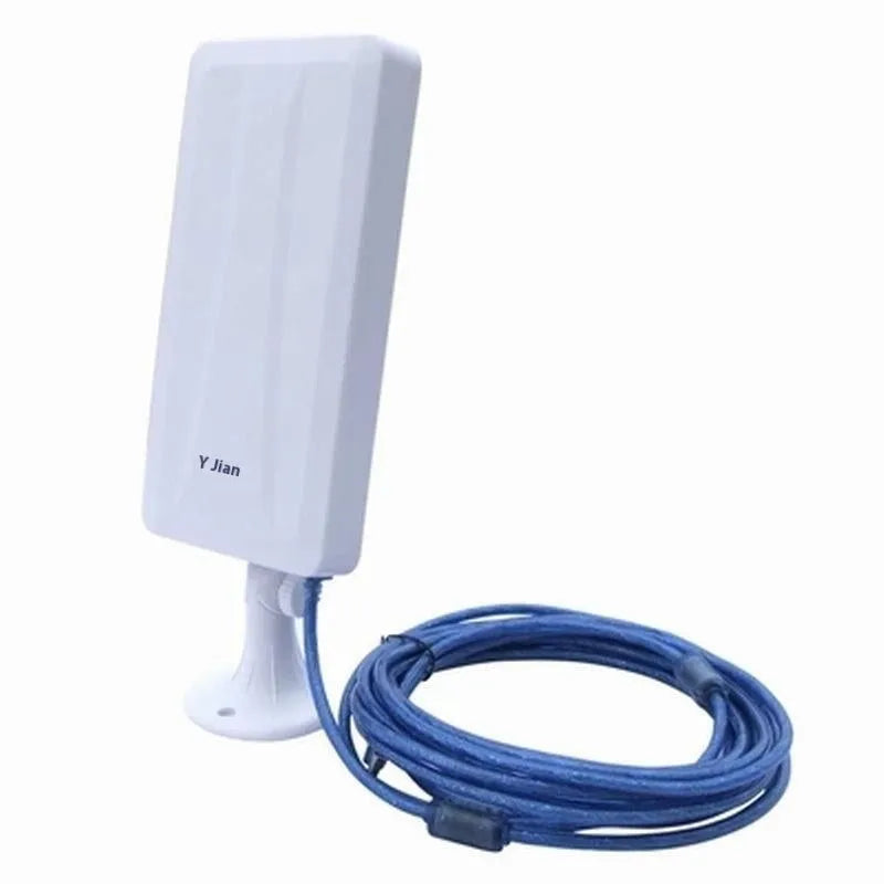 White USB wireless network card with high power signal booster for computer connectivity