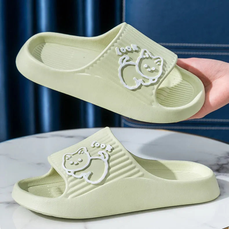 Women's cat motif slippers with thick EVA platform sole in multiple colour options