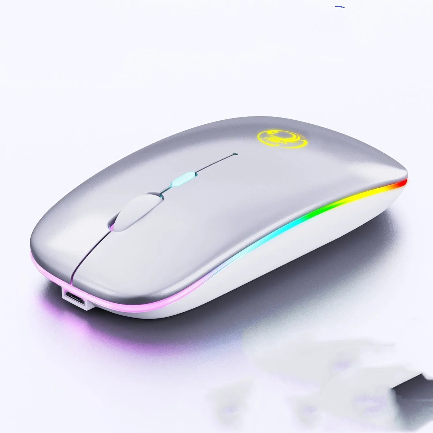 Black and white dual-mode wireless mouse with luminous charging indicator and silent click design