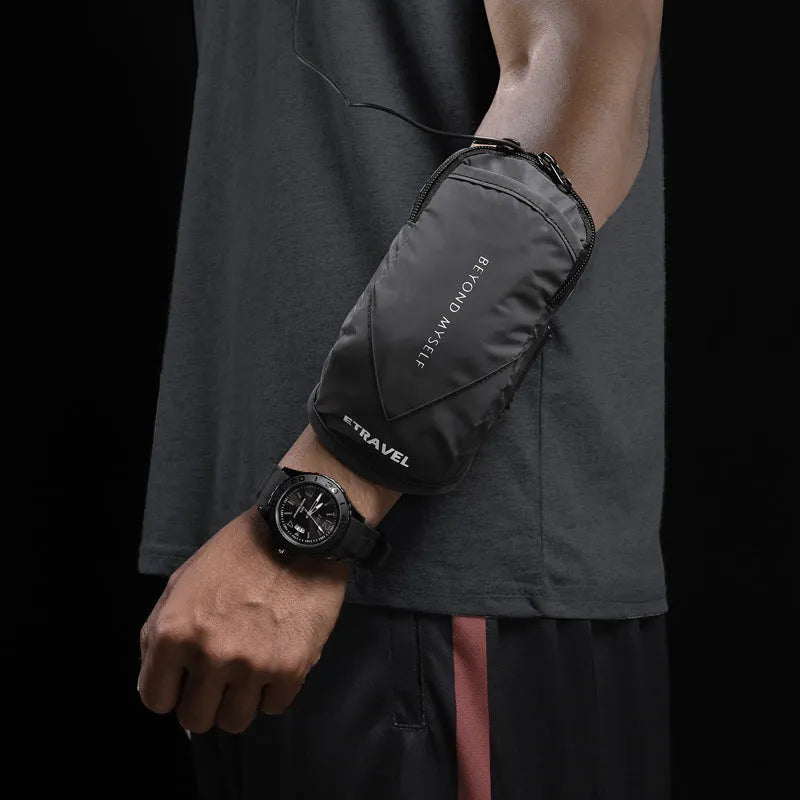 Sports running arm bag with reflective strips in three colour options