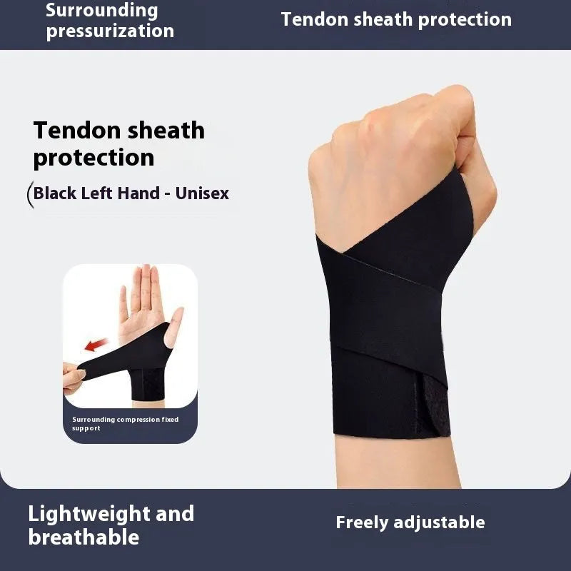 A pair of adjustable black neoprene athletic wristguards for wrist support during sports.