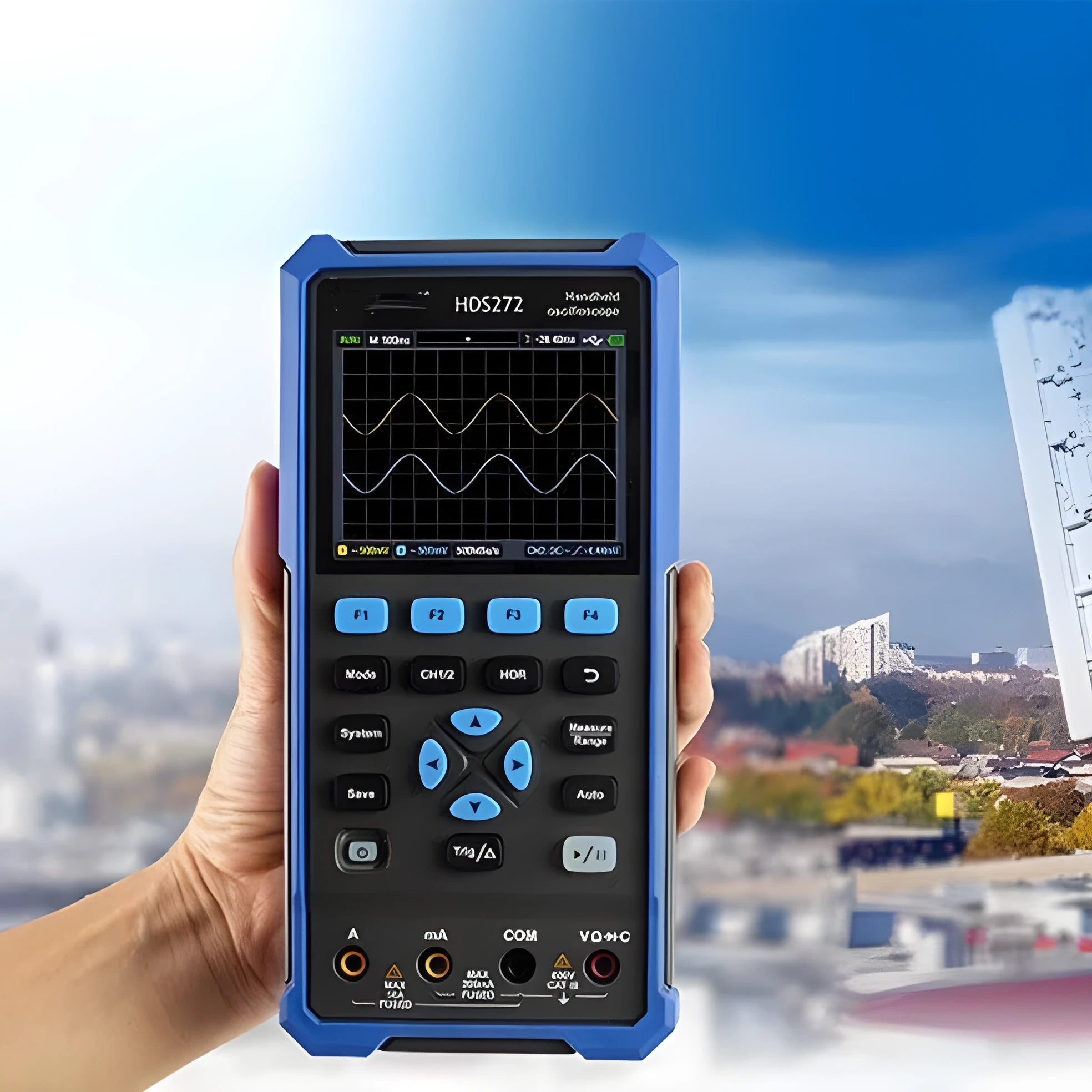 Owon HDS272 handheld digital oscilloscope with testing probes and accessories for automotive electronics repair