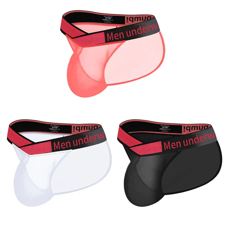 Men's transparent ice silk breathable briefs with large V gradient high fork design