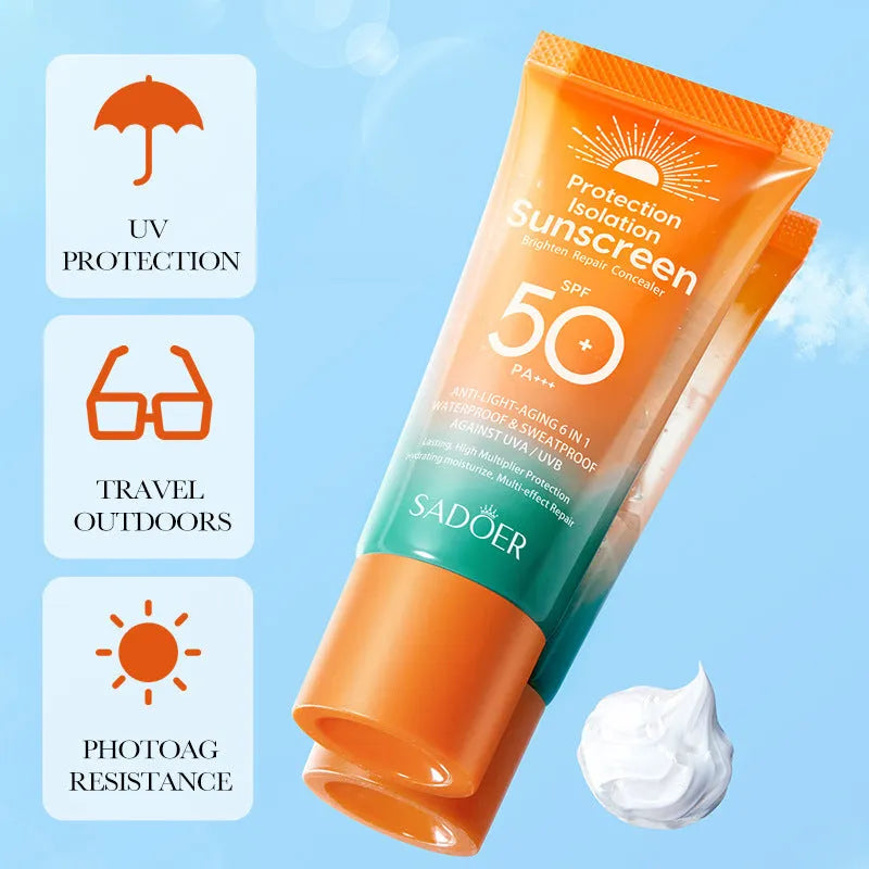 Double tube sunscreen and makeup primer with 50g content for face protection