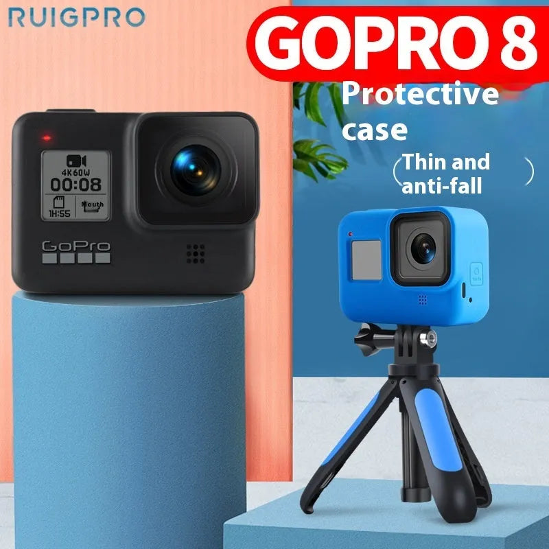 GoPro Hero8 Black protective silicone sleeve and anti-lost carrying strap set in blue colour