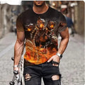 Men's grey T-shirt with a raised 3D lion head print on the chest, showcasing texture and detail.