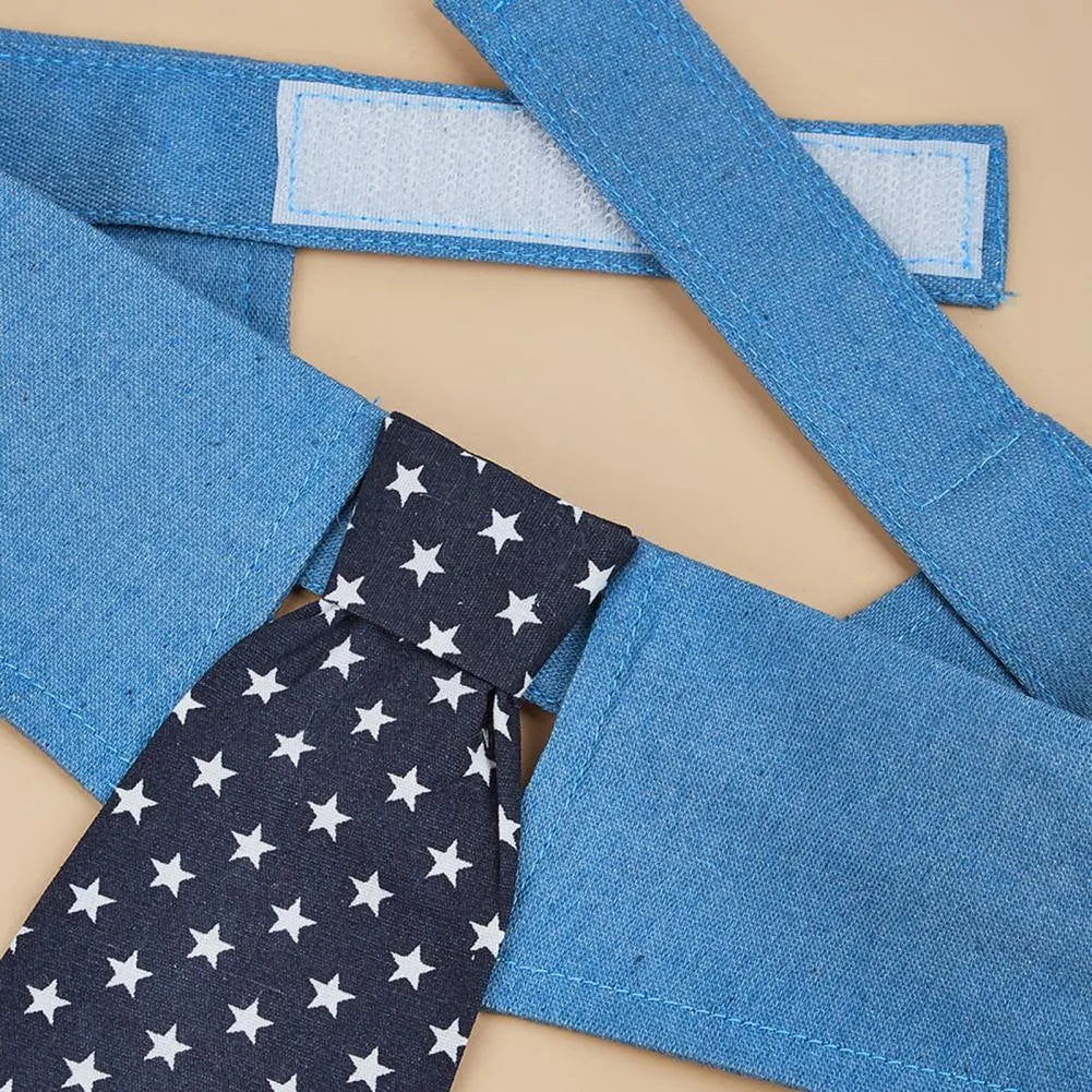 Denim dog collar with star pattern necktie for weddings and formal events