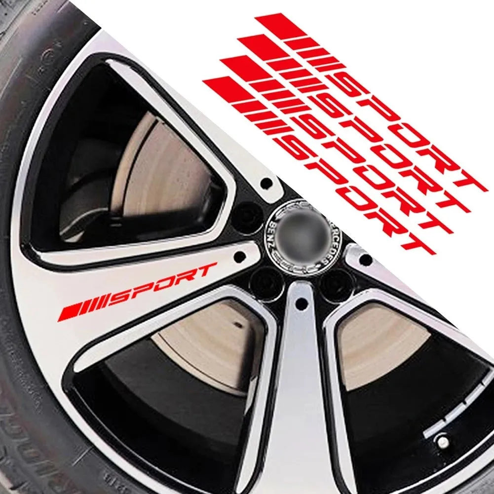 Hollow design black sports car rim sticker on alloy wheel.