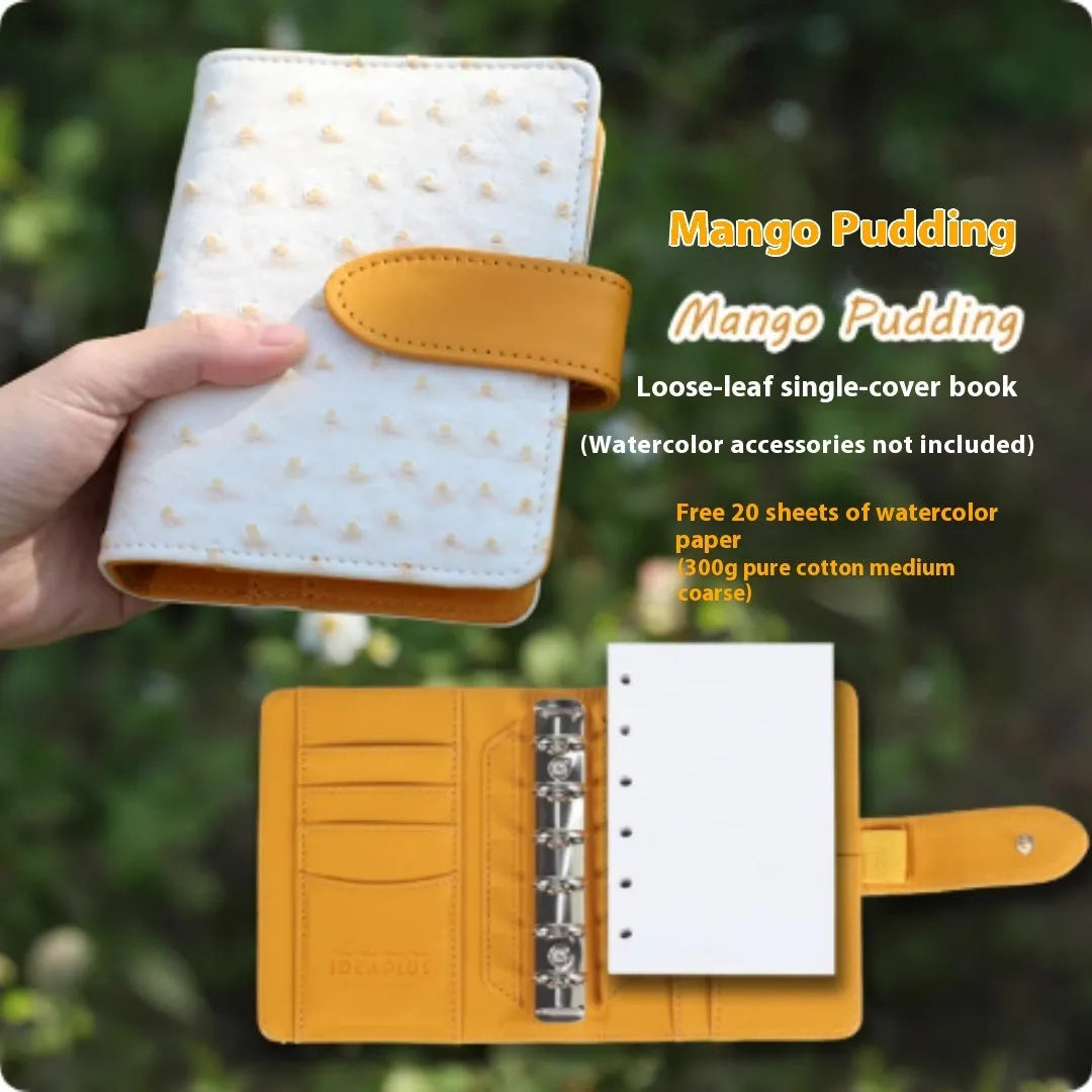 A7 format loose-leaf watercolour book in avocado green, hazelnut brown, mango pudding, mocha coffee and rainforest green.