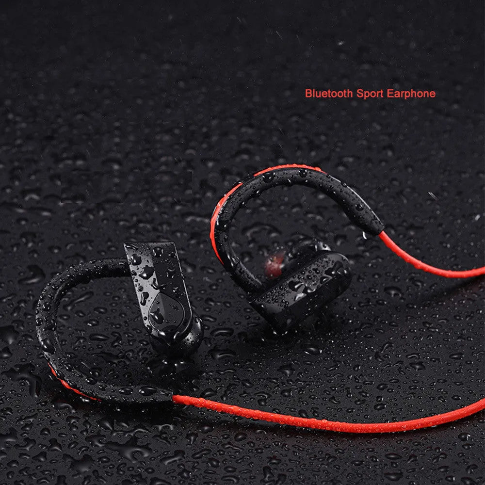 Neck-mounted wireless Bluetooth earphones in black, blue, or red colours with neckband design