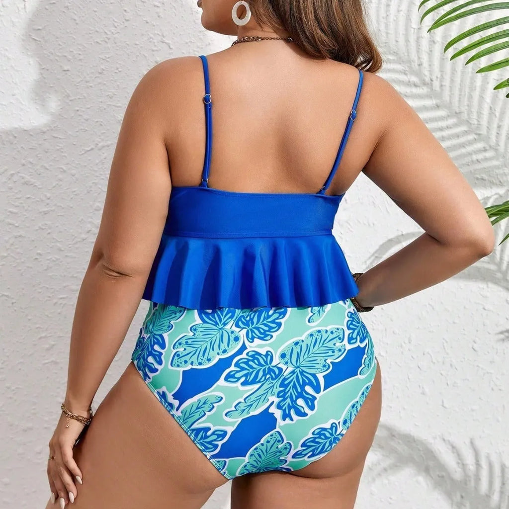 Blue polyester bikini separates for plus-size women in European American sizes 0XL to 4XL