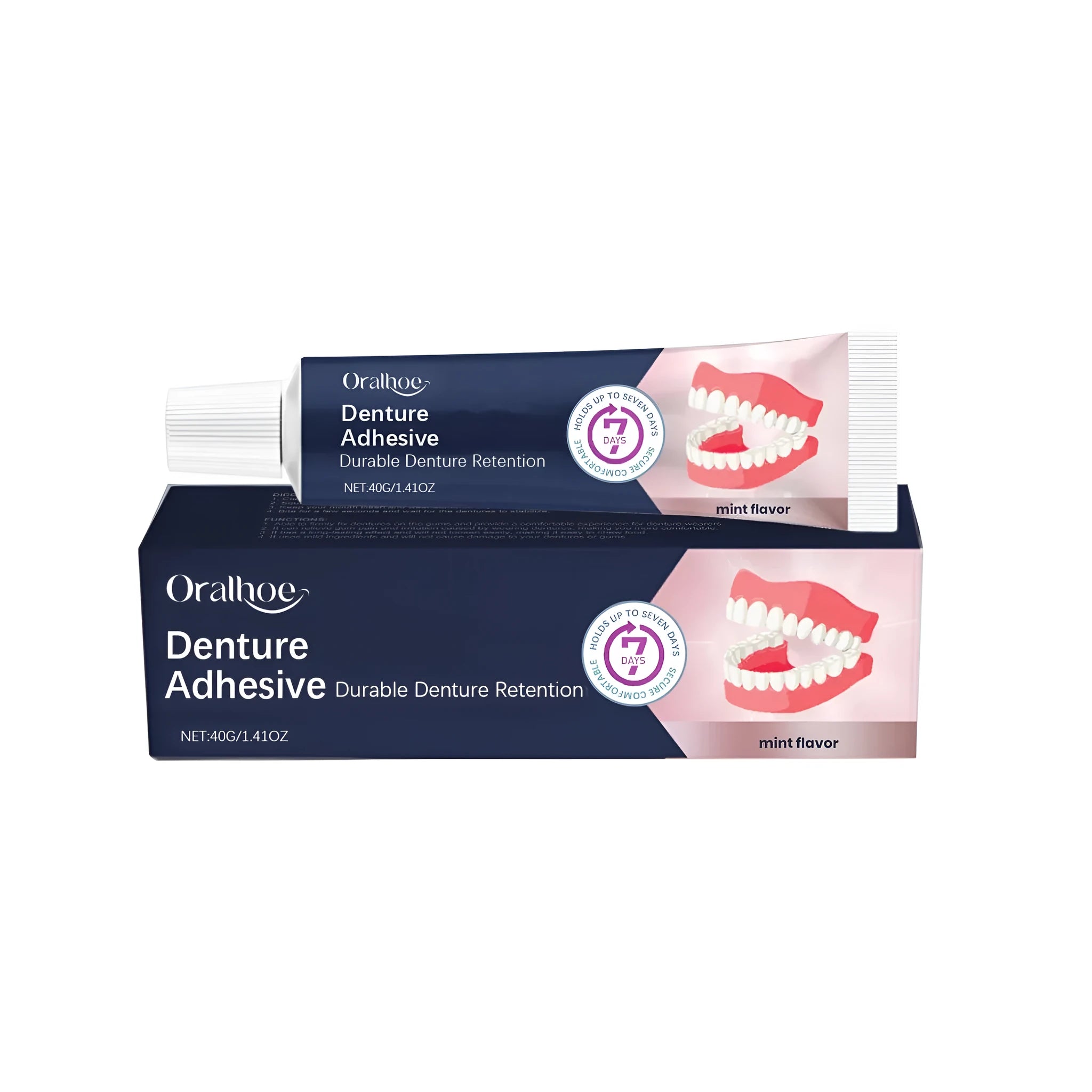 40g tube of denture fixing adhesive cream on a white background.