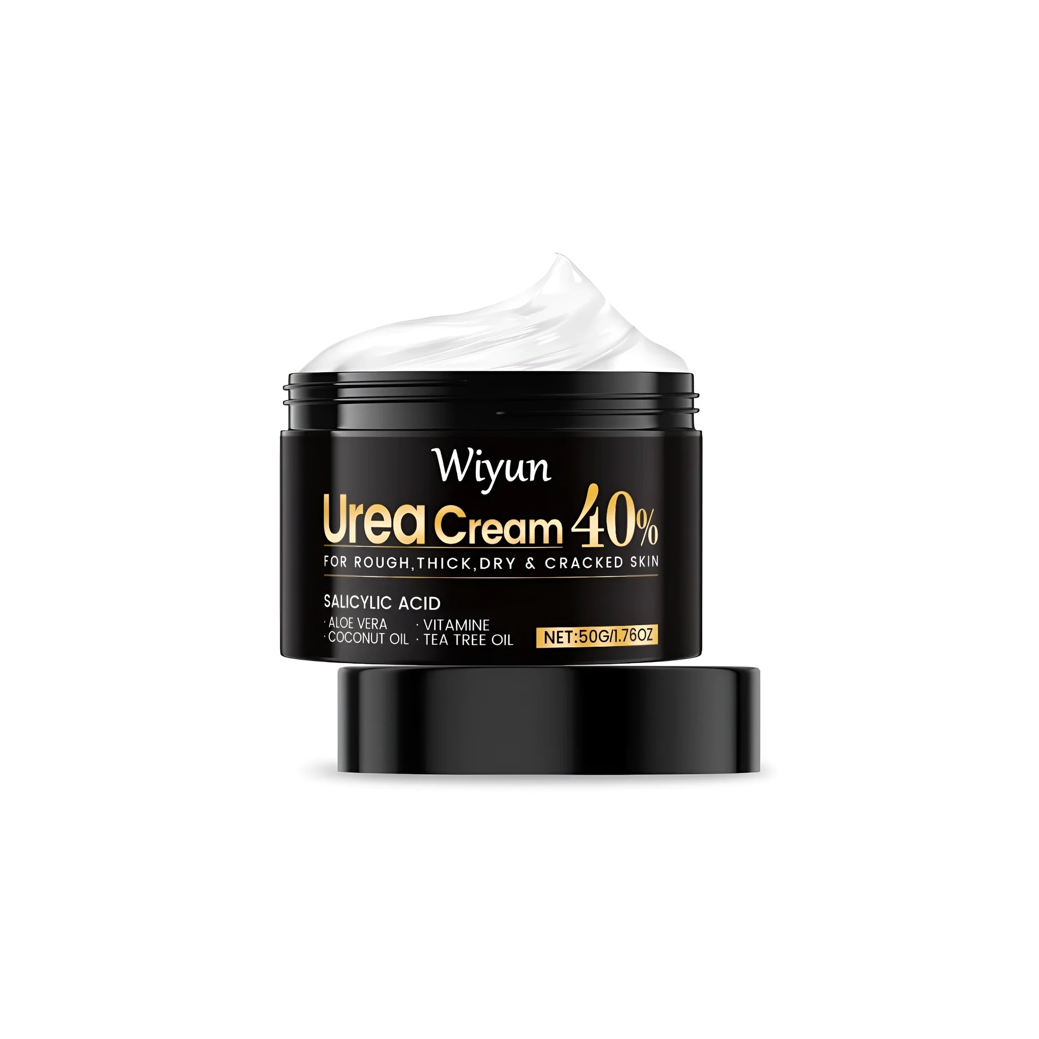 50g tube of urea moisturising cream for dry hands and feet with aloe and coconut oil.